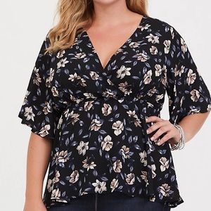 Torrid Black Floral Wrap Top